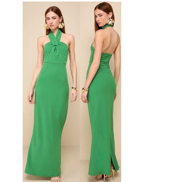 Lulus Mesmerizing Perfection Green Halter Neck Backless Maxi Dress Size XS NWOT - Picture 1 of 5